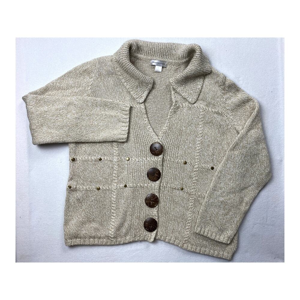 Christopher & Banks Oat Chunky Knit Cardigan Sweater Women XL 100% Cotton